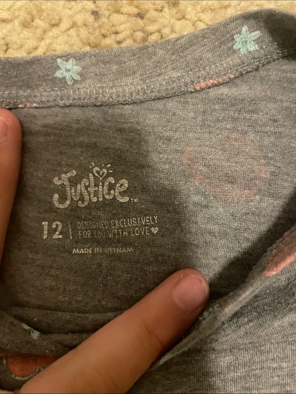 Justice Gray Short Sleeve Tee with Peach Print